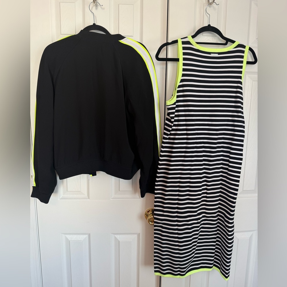 Michael Kors Black and Neon Green Striped Dress and Jacket Set - Picture 4 of 9